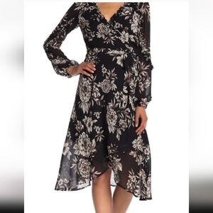 Bardot Black Brown Floral Midi Faux Wrap Size 6 Wedding Party Cruise Event